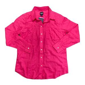 Beetroot Purple - GAP Women's Long Sleeve Relaxed Fit Linen Collared Button Down
